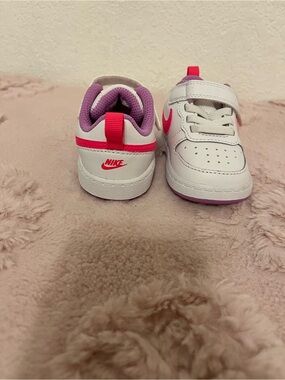 Nike Toddler White Sneakers with Pink and Purple Accents